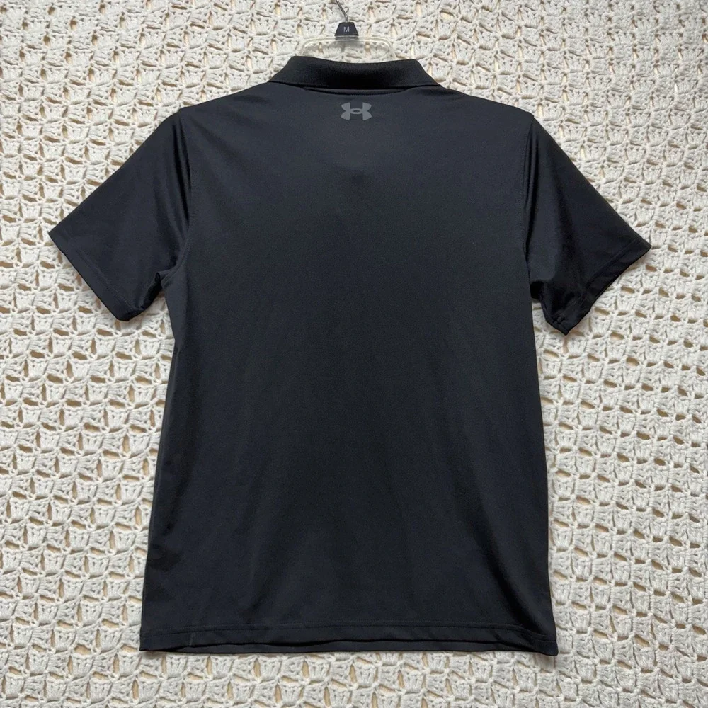Under Armour Polo Shirt Youth Sz L Black Heat Gear Loose Short Sleeve